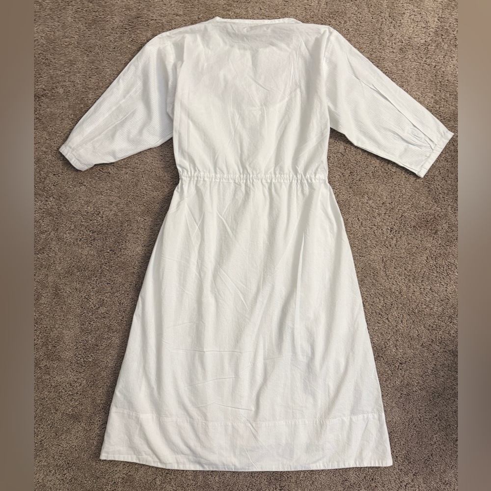 GAP MIDI Dress Women size Small White Long Sleeve Button Aline Drawstring Dress - Picture 2 of 12